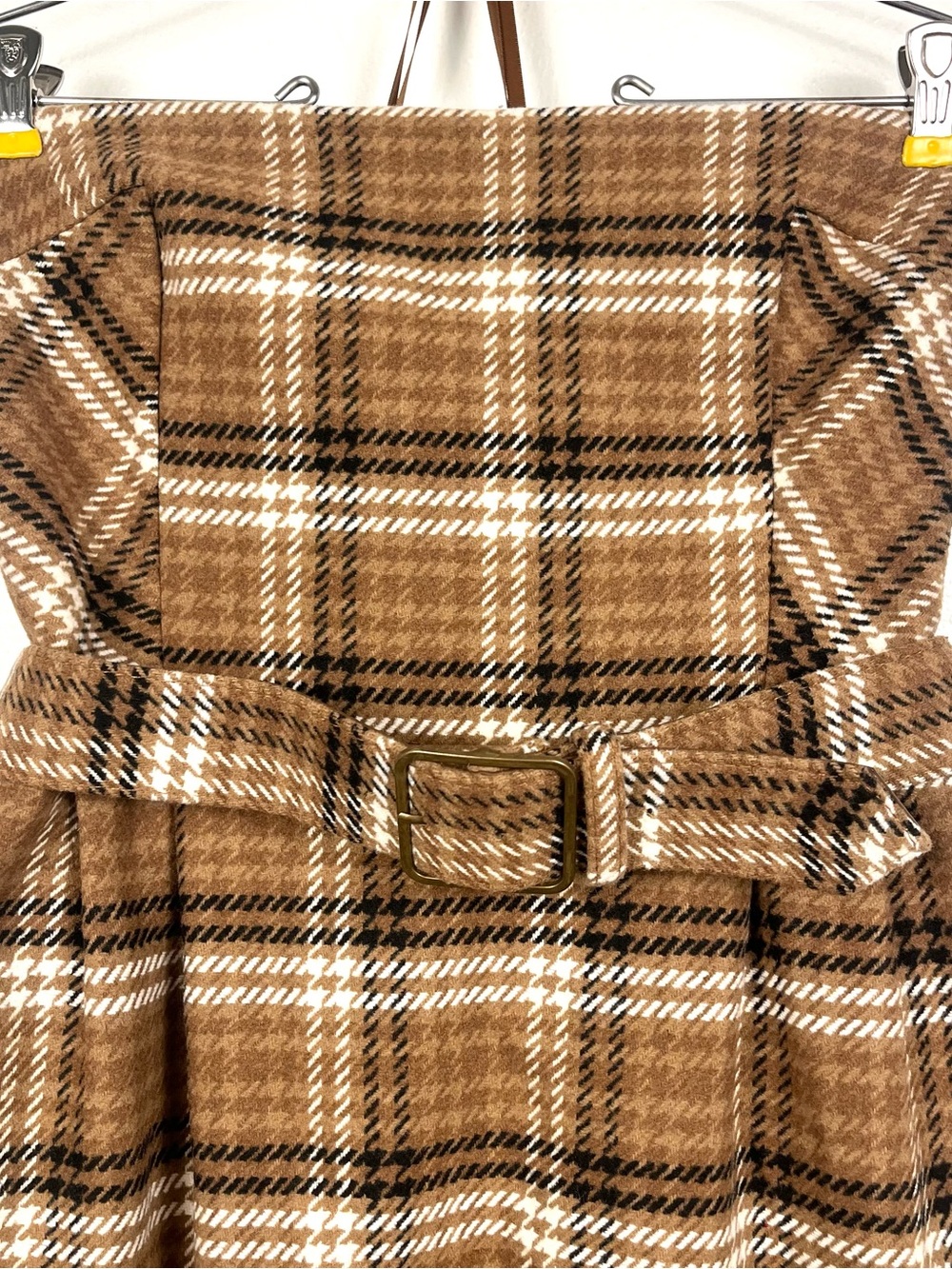 NWT Anthropologie Brown Plaid Wool Belted Strapless Midi Dress Size 16 - Picture 5 of 8